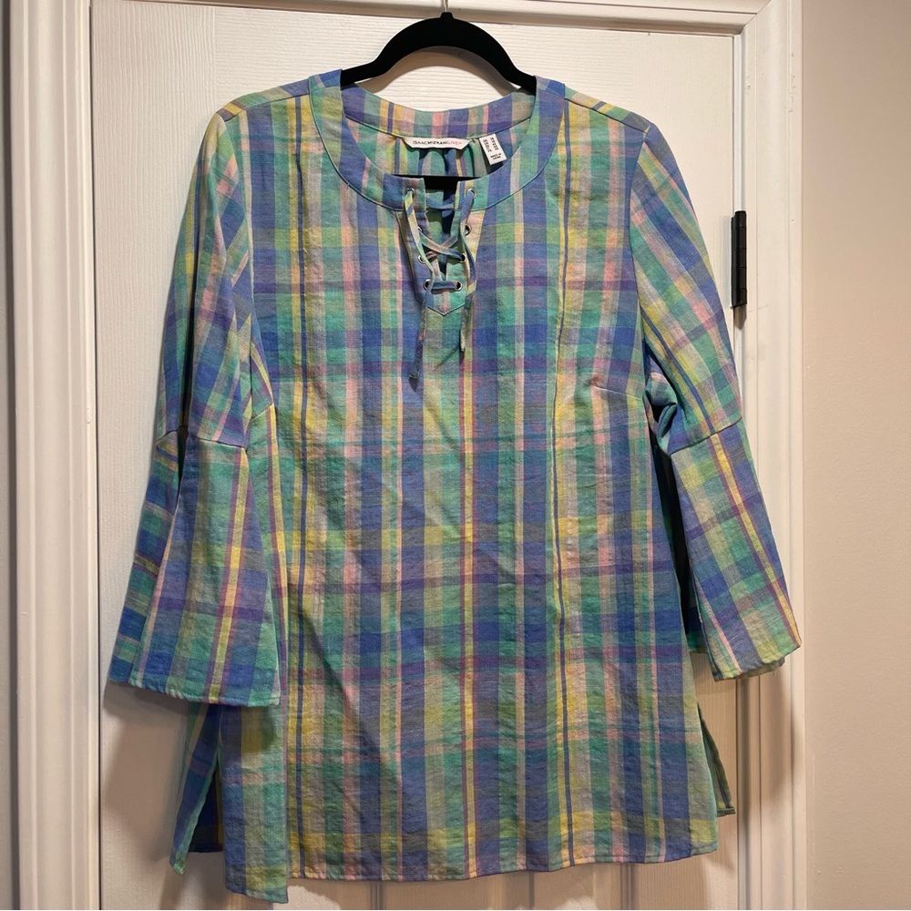 Isaac Mizrahi Multicolor Plaid Top